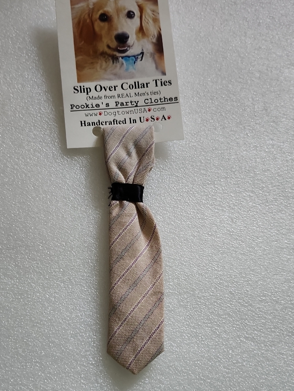Hand Crafted Beige Striped Slip-Over Collar Tie for Dogs